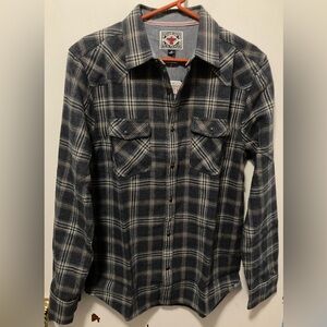 Flag & Anthem Desert Son Men’s Navy Grey Plaid Western Shirt Size Medium